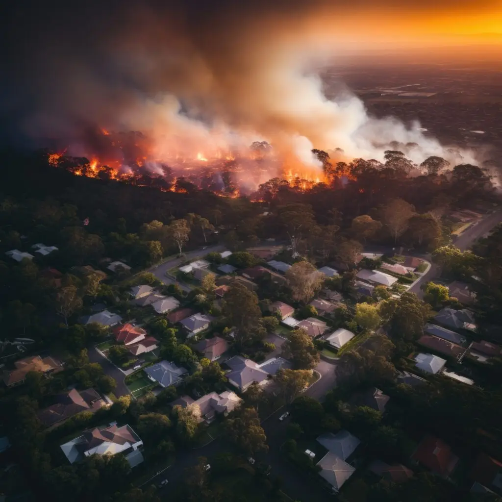 Waldbrand und Wohngebiet
